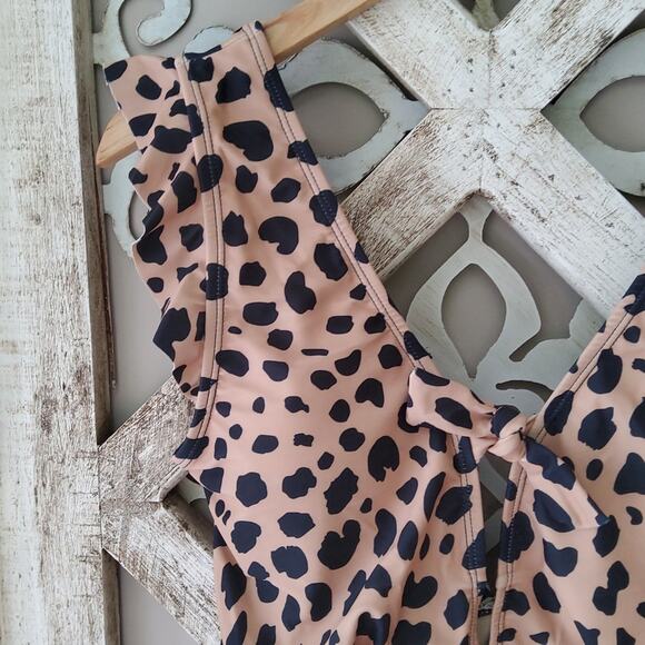 Marina West Women's One Piece Ruffle Swimsuit in Creamy Beige Leopard Print - Picture 6 of 11